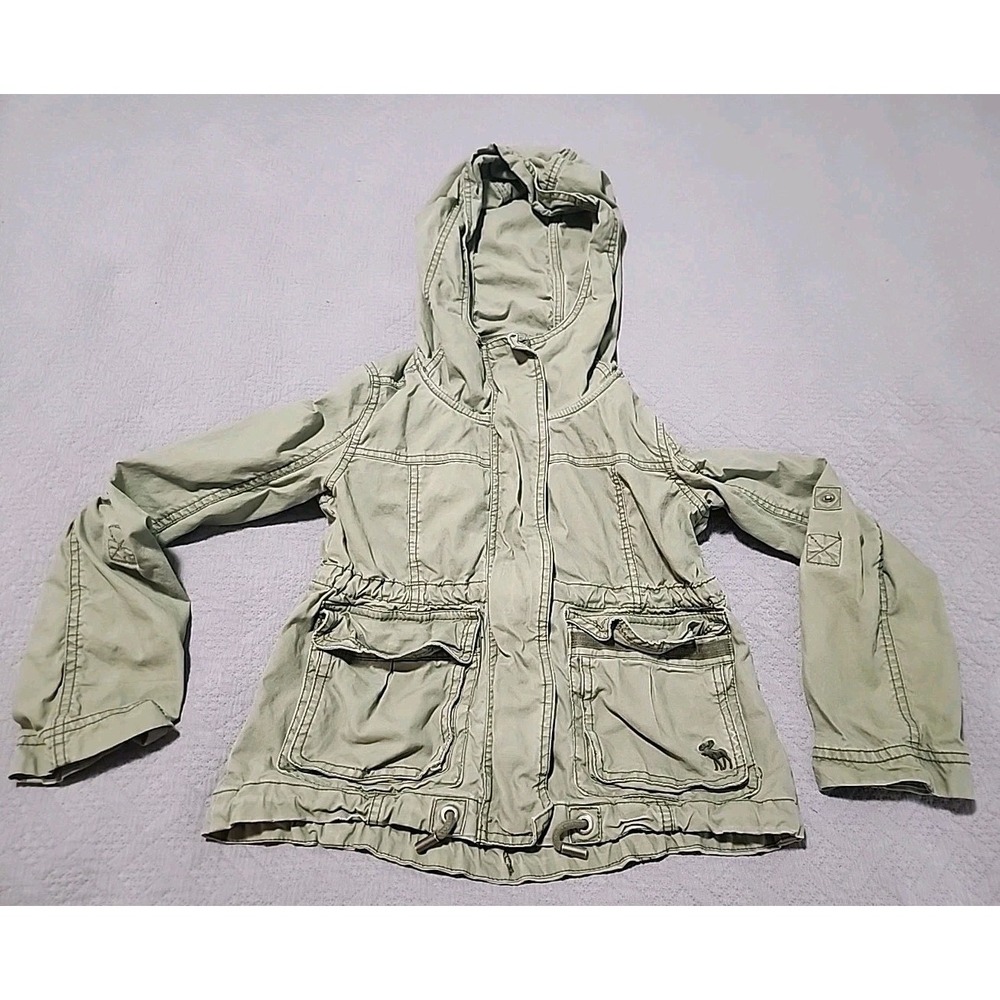 Kid's‎ Abercrombie Field Jacket Size Medium Green Full Zip Cotton Military Army